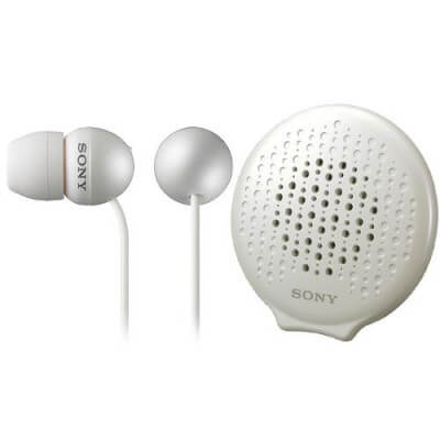 WHITE EARPHONES WITH POUCH AND SPEAKER