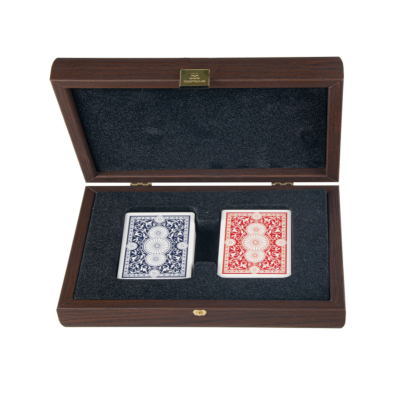 CARD GAME WITH WOODEN AND BROWN LEATHER CASE