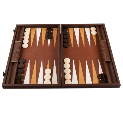 BACKGAMMON GAME IN BROWN KNIT LEATHER