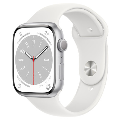 APPLE WATCH SERIES 8 45MM ALUMINUM SILVER WHITE SPORTS STRAP