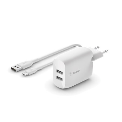 2-PORT USB-A BOOST↑CHARGE™ MAINS CHARGER (24 W) WITH ERS TO U